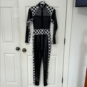 Race car driver adult women’s Checkered Jumpsuit size small/medium black